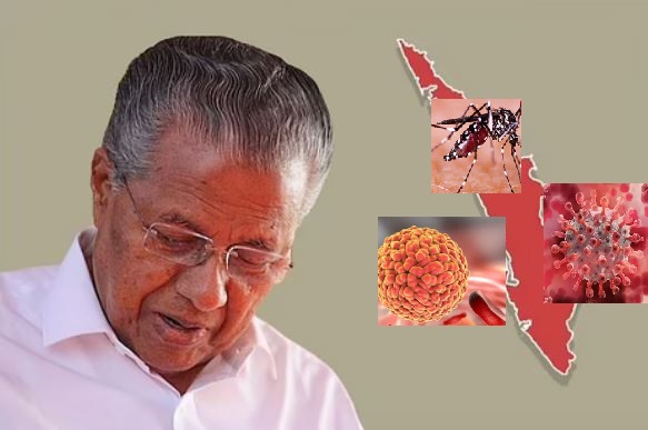 Pinarayi and kerala map Zika virus  Covid Mosquito attak on kerala