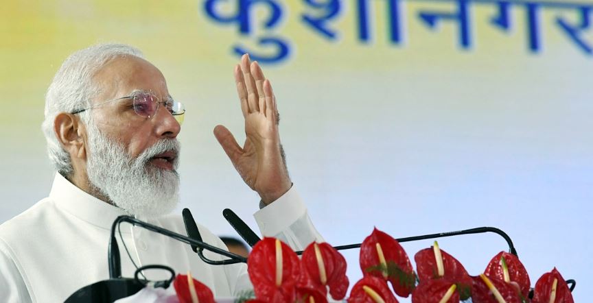 Prime Minister Narendra Modi addressing at the inauguration of the Kushinagar International Airport