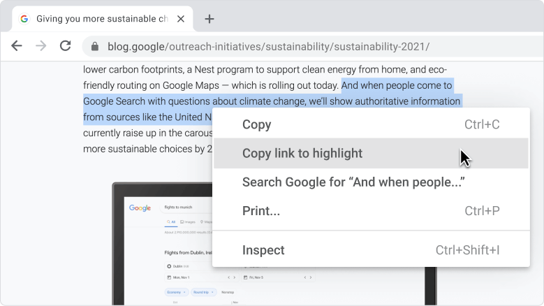 Chrome Copy link feature in update Nov 2021