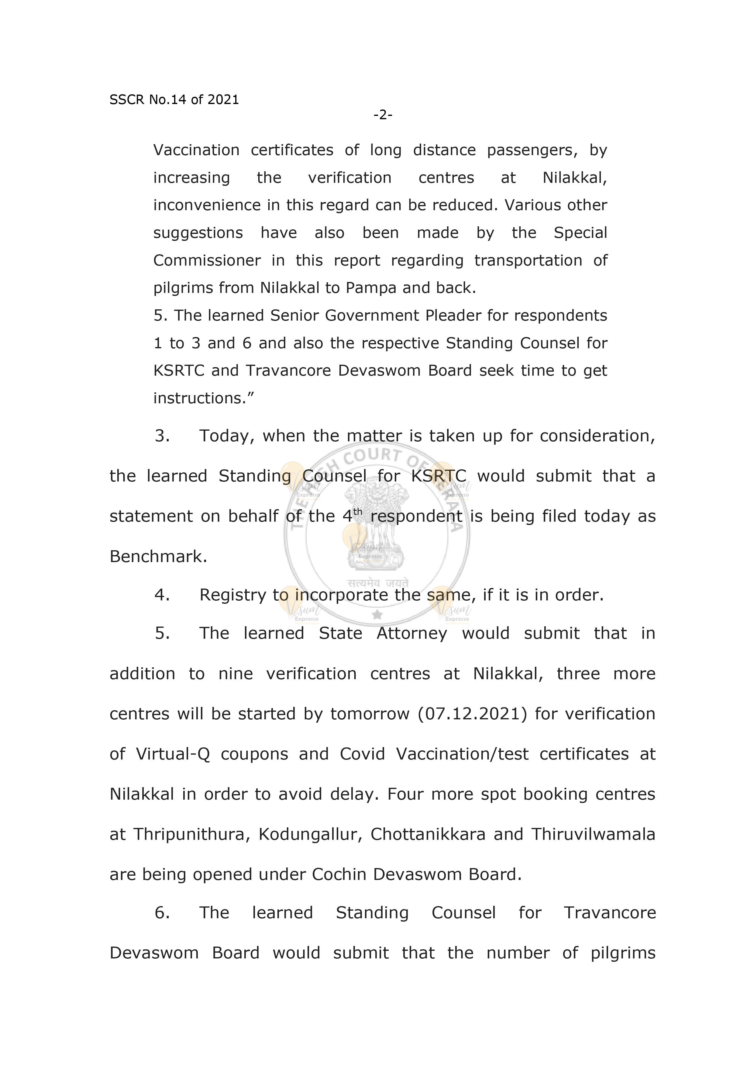 High Court Report regarding the chain service of KSRTC Buses Nilakkal and Pampa and The fair Collected - SUO MOTU Proceedings Initiated Page 4