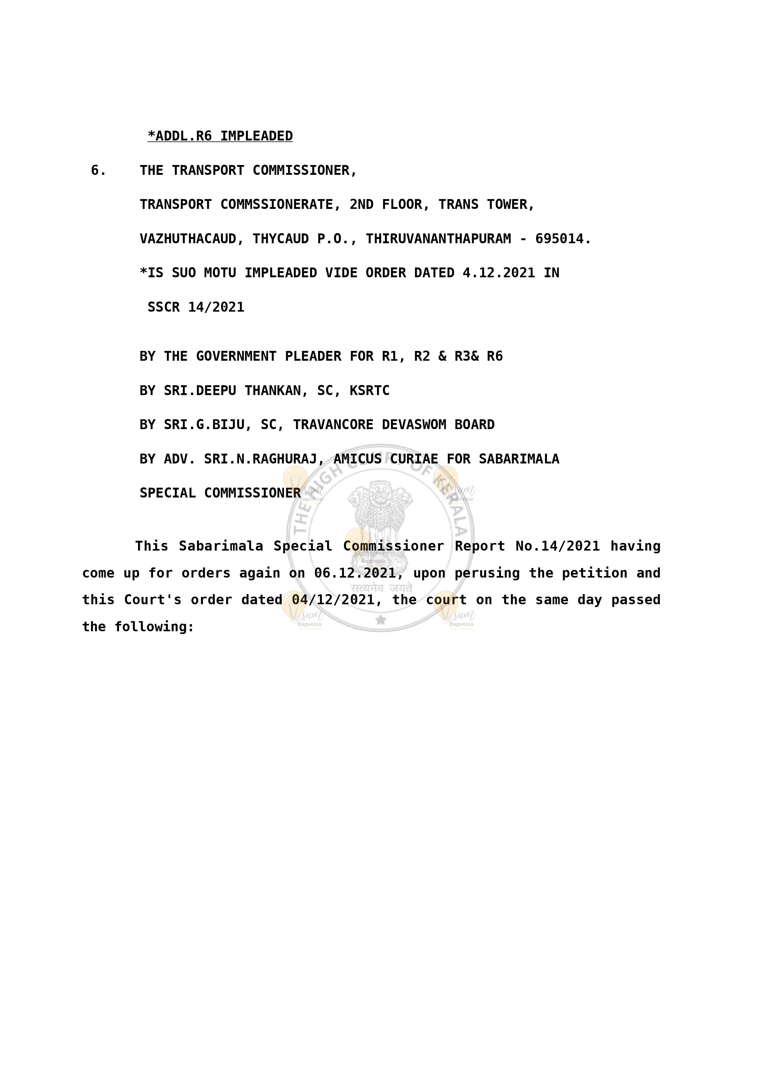 High Court Report regarding the chain service of KSRTC Buses Nilakkal and Pampa and The fair Collected - SUO MOTU Proceedings Initiated Page 2