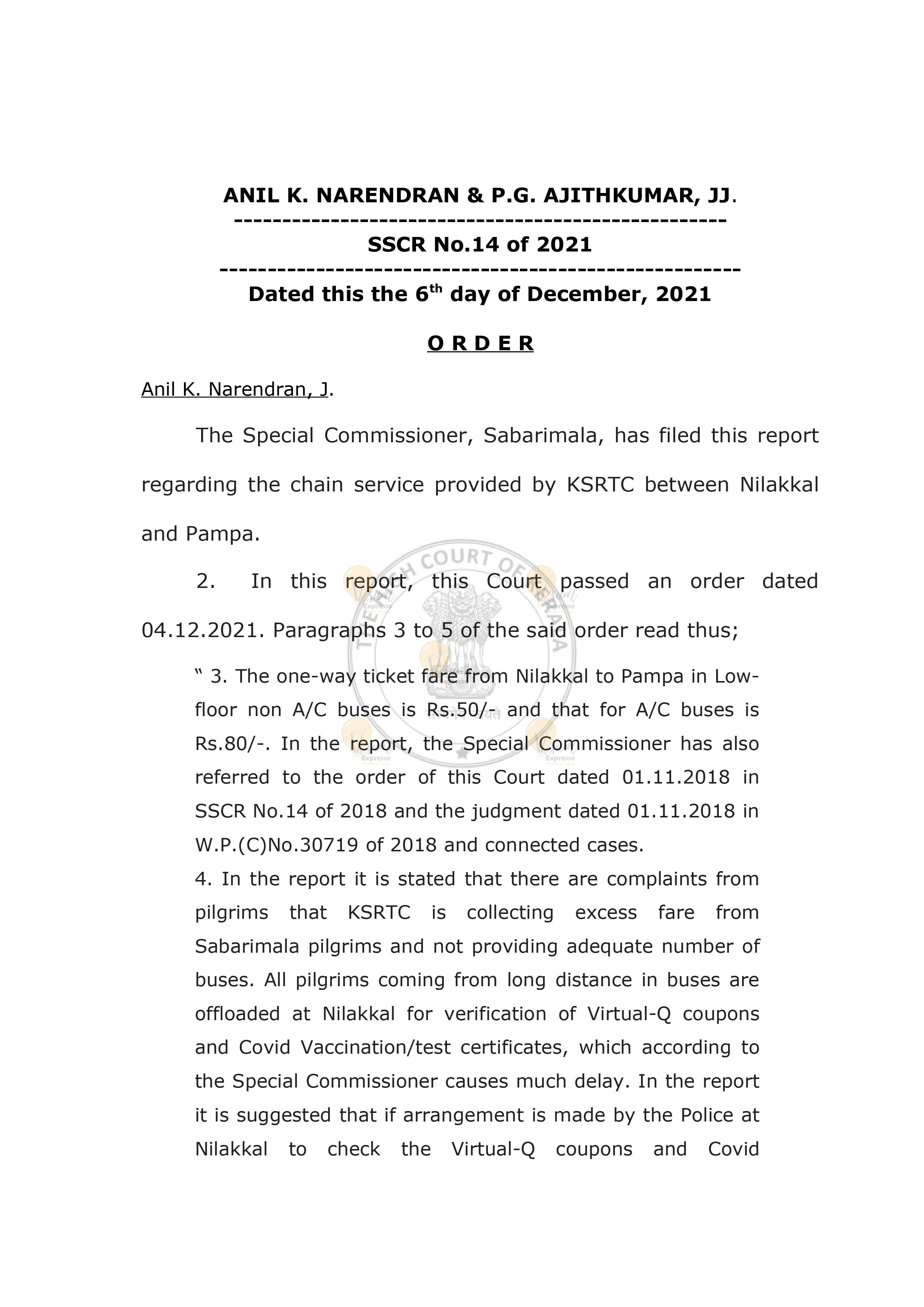 High Court Report regarding the chain service of KSRTC Buses Nilakkal and Pampa and The fair Collected - SUO MOTU Proceedings Initiated Page 3