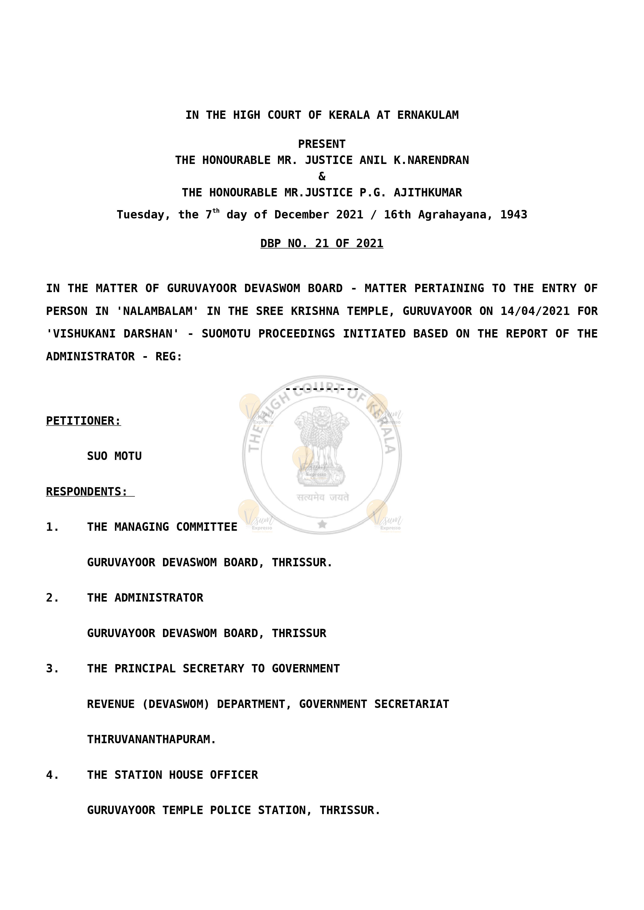 Guruvayoor high court order 08-12-2021 Page 1