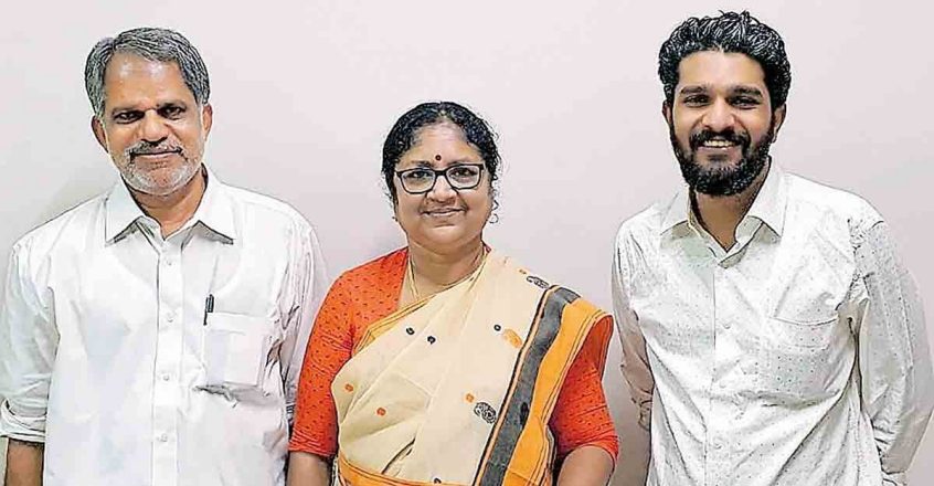 R Bindu with husband A Vijayaraghavan and son V Harikrishnan