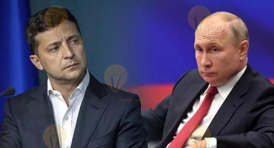 Ukrainian President Volodymyr Zelensky , Russian President Vladimir Putin