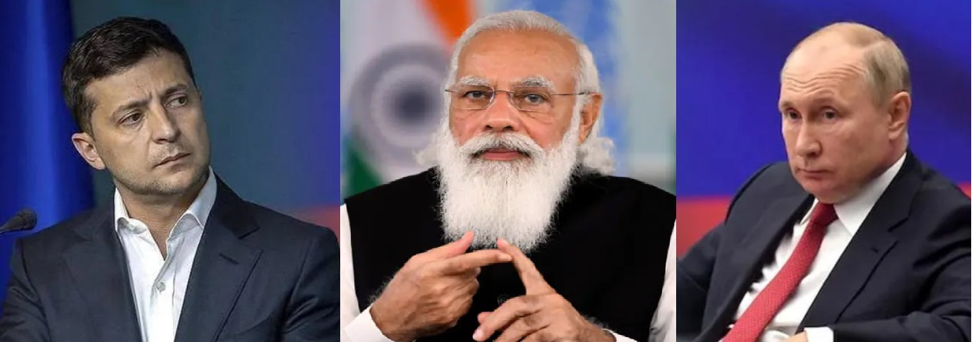 Ukrainian President Volodymyr Zelensky , Narendra Modi , Russian President Vladimir Putin