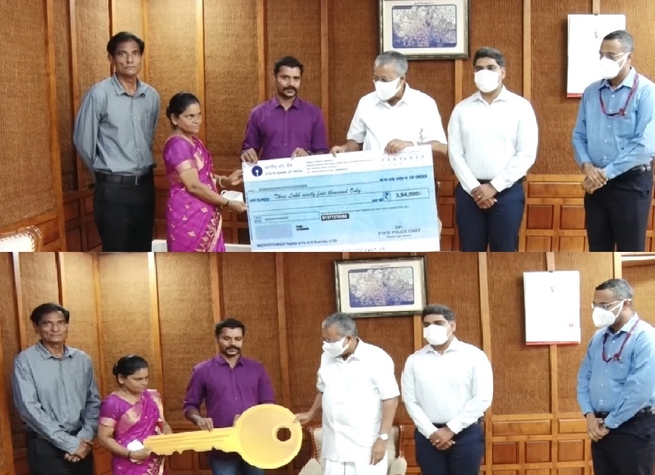 Chief Minister Pinarayi Vijayan on Tuesday handed over a Cheque of Rs 3,94,000 and keys of house rented to Maoist Lijesh as part of rehabilitation