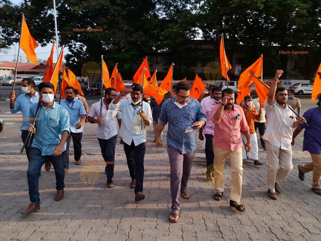 Transport Employees Sangh workers staged a protest in Thampanoor against the attack on employees