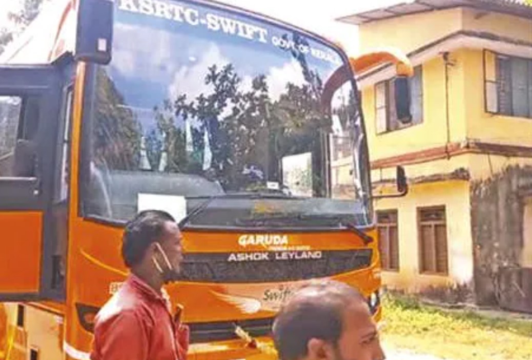KSRTC Swift BUS Parked in the yard of the GST department after  bus was seized by the locals with the help of excise officials