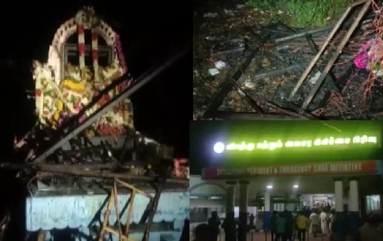 At least 11 people died after a temple  chariot festival came in contact with a live wire in the Thanjavur district