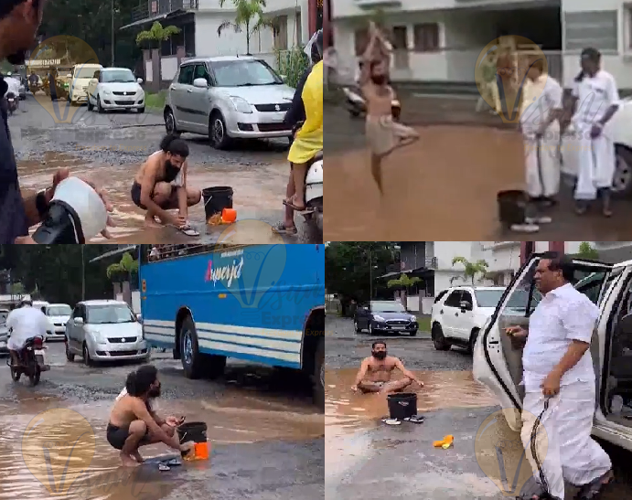 Locals started bathing in the puddled road in Malappuram