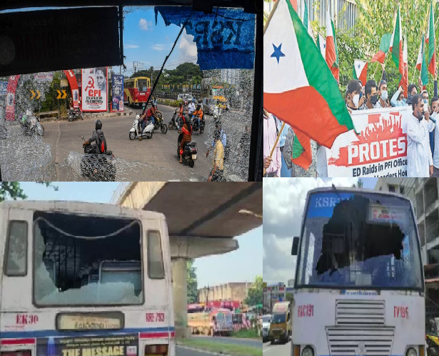 Many  KSRTC bus attacked by PFI  hartal supporters